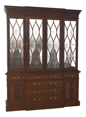 Baker Mahogany 2 Piece Breakfront China Display Cabinet