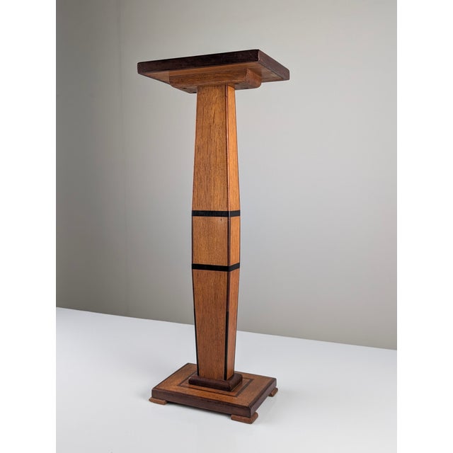 1920s Art Deco Wooden Pedestal Column with Geometric Marquetry, France, 1920s For Sale - Image 5 of 18