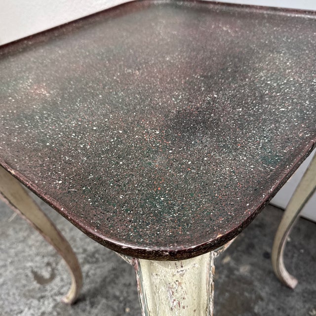 Swedish Faux Porphyry Top Side Table + Drawer, Vintage For Sale - Image 12 of 12
