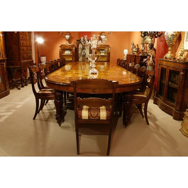 Burr Walnut Marquetry Dining Table and Chairs, 1990s, Set of 19 For Sale - Image 3 of 18