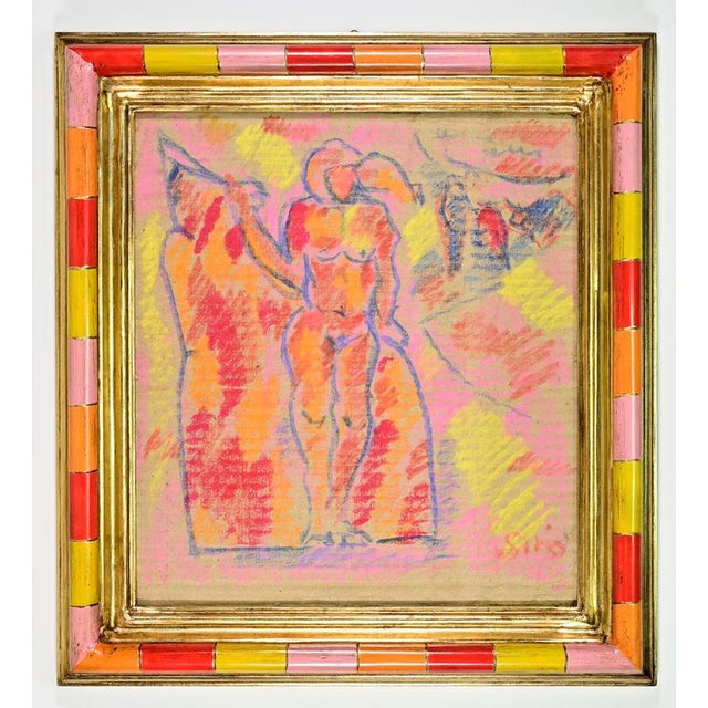 Sirio Pellegrini, Nude Drawing, 1960s, Charcoal and Oil Pastel on Cardboard, Framed For Sale - Image 4 of 4
