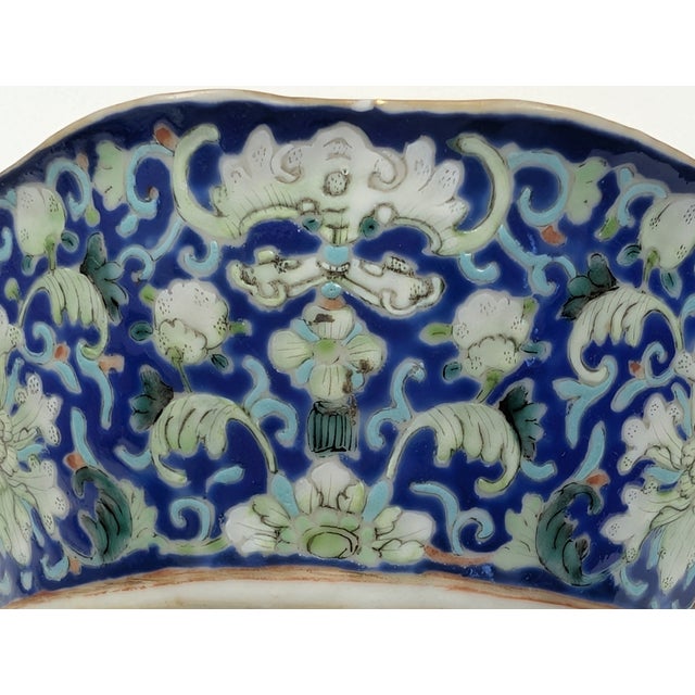 Ceramic Set of 3 Antique Chinese Lotus Pattern Bat-Shaped Porcelain Dish For Sale - Image 7 of 9