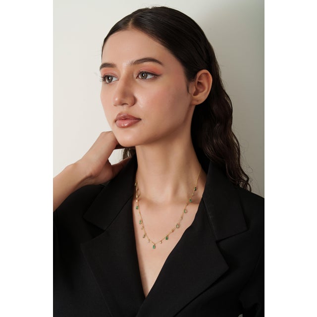 2.4ct Emerald & Diamond Drop Charm Necklace in 14k Yellow Gold For Sale - Image 9 of 15