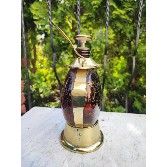 Metal Vintage Brass-Plated Glass Carafe, 1960s For Sale - Image 7 of 9