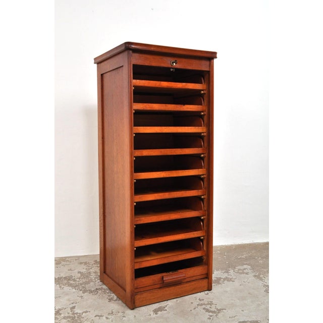 Vintage Roller Door Cabinet in Oak, 1930s For Sale - Image 6 of 10