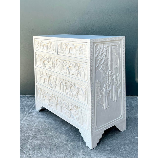 Vintage Todd Hase Asian Carved Relief Chest of Drawers For Sale - Image 4 of 12