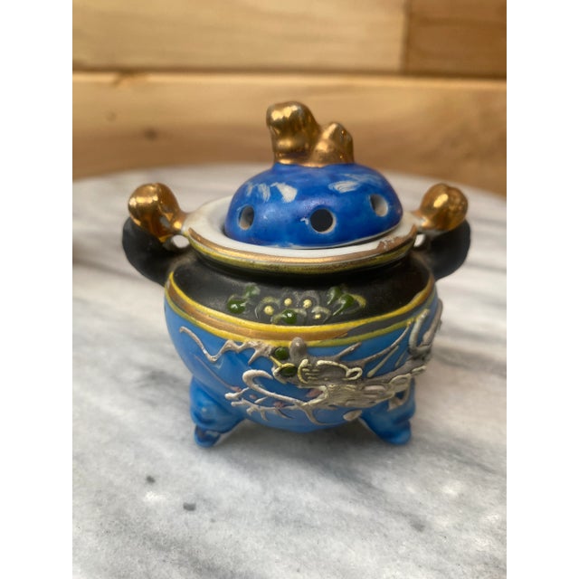 Late 20th Century Moriage Hand-Painted Porcelain Incense Holders- a Pair For Sale - Image 9 of 9
