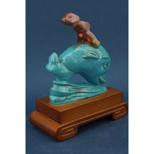 20th Century Futurist Ceramic Sculpture of Cherub on Dolphin by Riccardo Gatti, Italy For Sale - Image 9 of 18