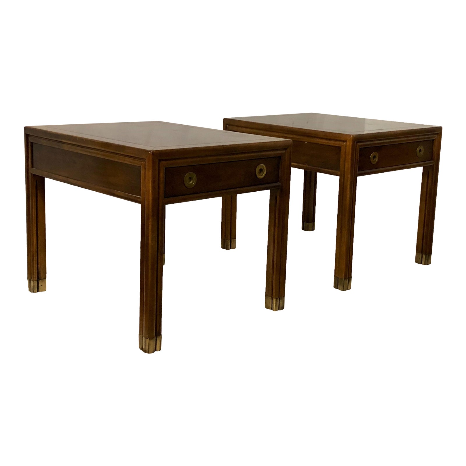 Pair of Henredon Campaign Style End Tables Chairish