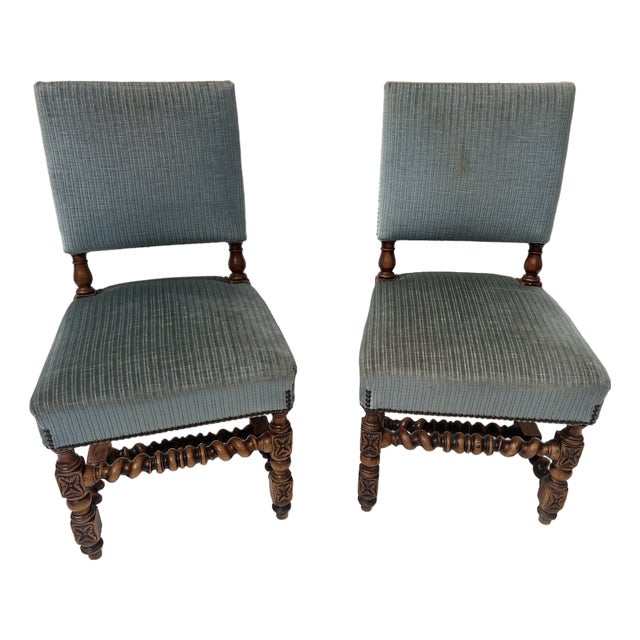 19th Century Louis XIII Twisted Oak Chairs, Set of 2 For Sale