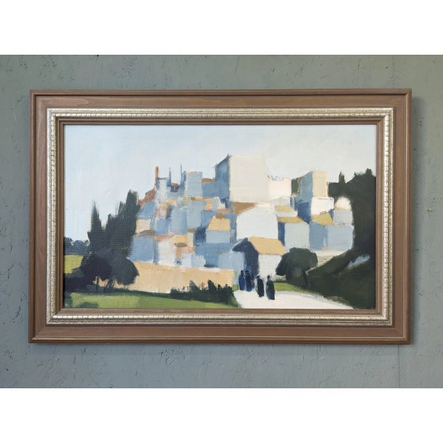 CITY STROLL Size: 44 x 66cm (including frame) Oil on canvas A very pleasant modernist oil street scene composition,...