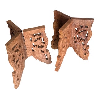 1970s Pair of Wooden Hand Carved Plant Stands For Sale