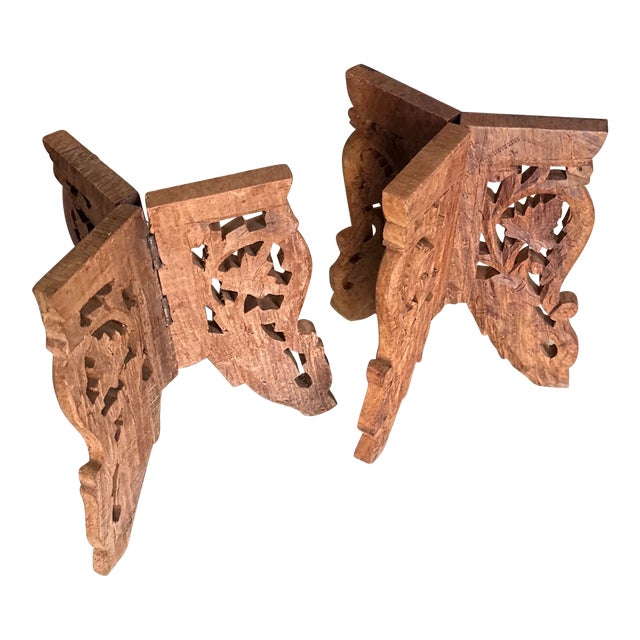1970s Pair of Wooden Hand Carved Plant Stands For Sale