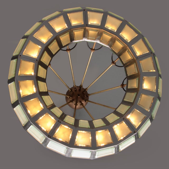 Fontana Arte Chandelier in Brass, Aluminum, and Glass by Max Ingrand for FontanaArte, Italy, 1970s For Sale - Image 4 of 12