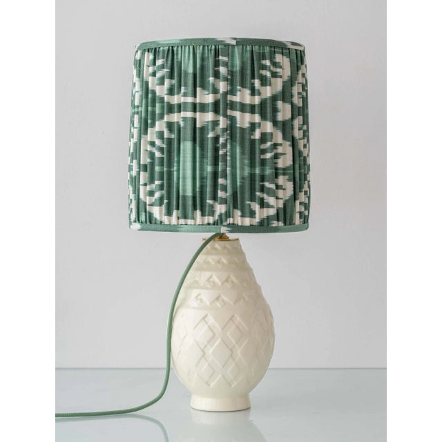 Boho Chic Antique Art Deco Ceramic Table Lamp with New Silk Ikat Shade by Charles Catteau For Sale - Image 3 of 11