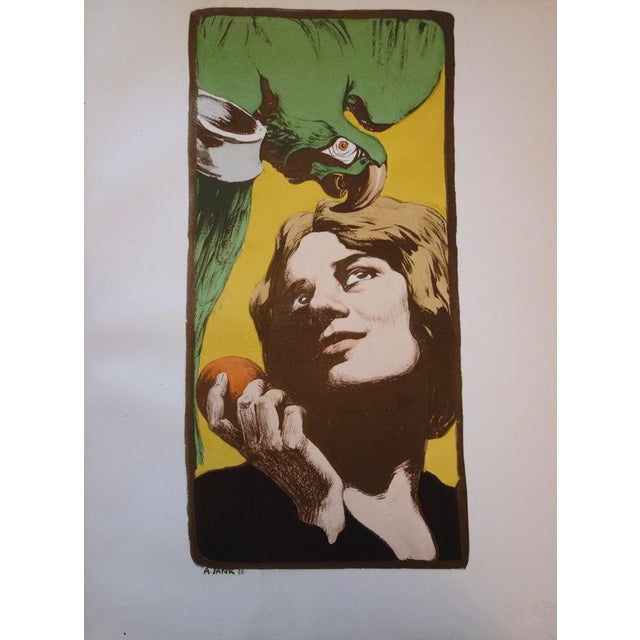 A. Yank woman with parrot original signed lithograph in colour on fine vellum signed in the plate dimensions 31 x 40 cm...