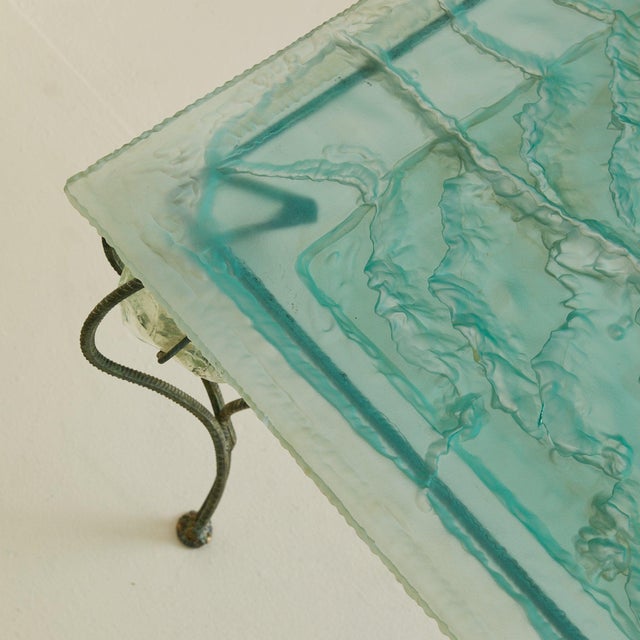 French Cast-Glass + Patinated Iron Desk Attributed Gilles Chabrier, 1992 For Sale In Chicago - Image 6 of 18