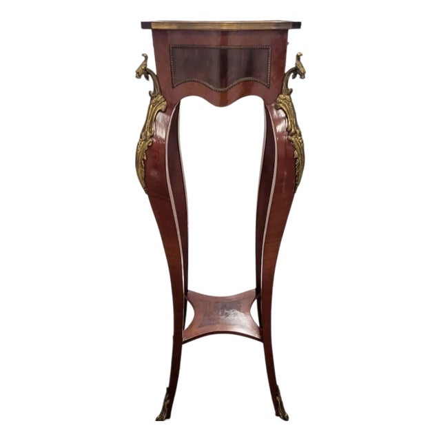 Vintage French Rococo Louis XV Style Gueridon Extra Tall Fruitwood Ormolu Cabriole Legs Pedestal Stand For Sale