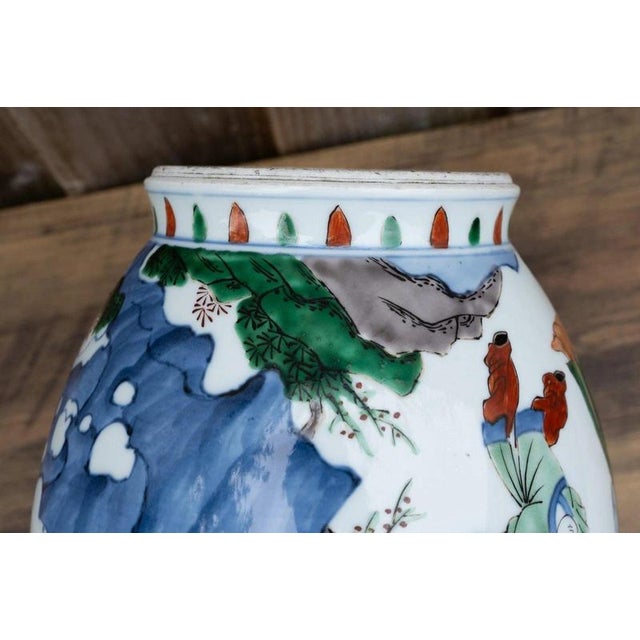 20th Century Chinese Wucai Porcelain Figural Vase with Scholars and Children For Sale - Image 15 of 18