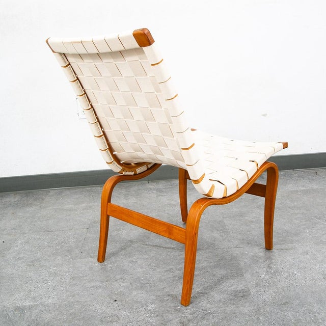 Bruno Mathsson Mid Century Danish Modern Lounge Chair Bruno Mathsson Eva White Vintage Sweden For Sale - Image 4 of 12