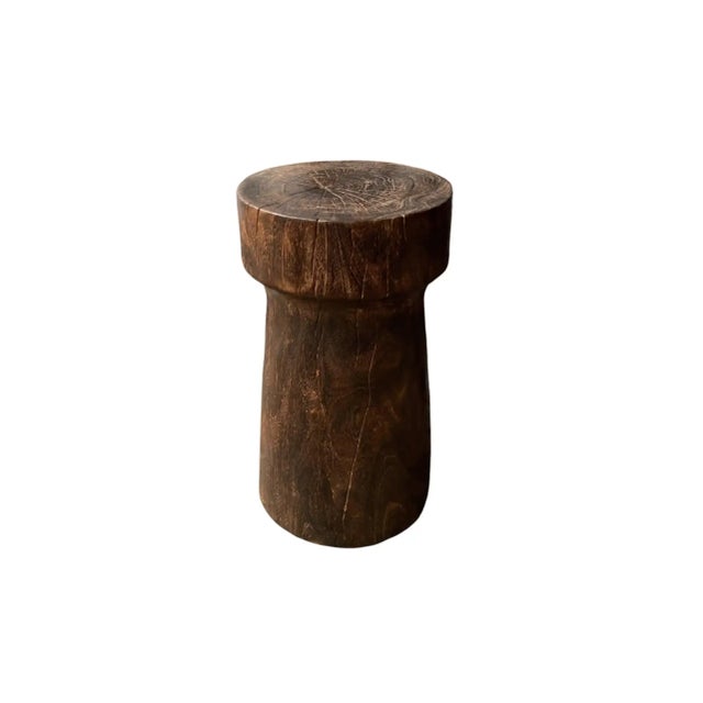 Sculptural Side Table Crafted From Mango Wood, Burnt Finish For Sale - Image 4 of 5