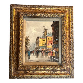 1950’s Original Impressionist Paris Street Scene Painting on Canvas For Sale
