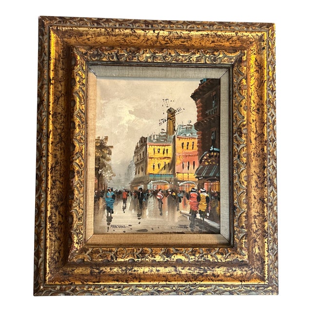 1950’s Original Impressionist Paris Street Scene Painting on Canvas For Sale