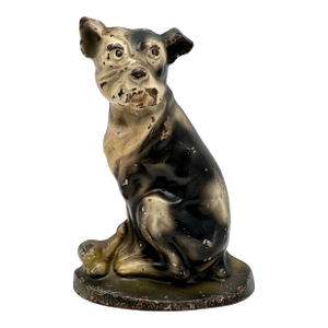 Hard 2 Find Vintage Cast Iron "Mutt and His Bone" Dog Doorstop by Creations Company - Circa 1930