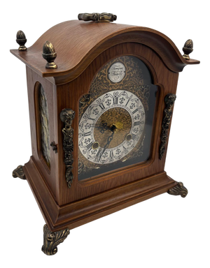 Vintage Tempus Fugit Table Clock in Wooden Case with Brass Details