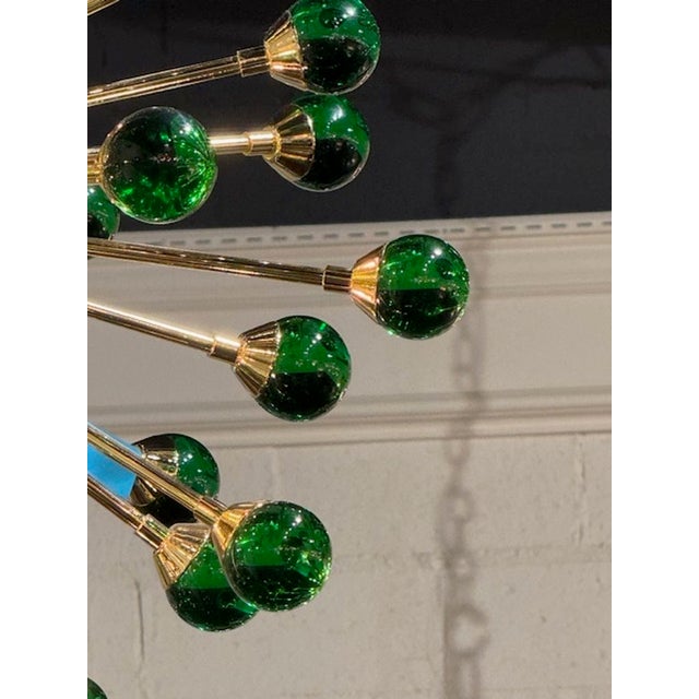 Early 21st Century Modern Green Murano Glass and Brass Sputnik Chandelier For Sale - Image 5 of 6