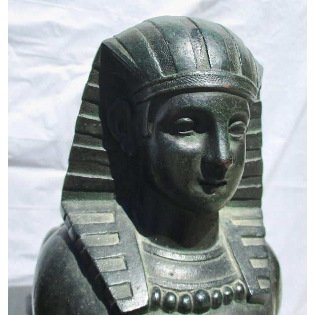 Late 19th Century Vintage Patinated Bronze Sphinx Statues- A Pair For Sale - Image 4 of 12