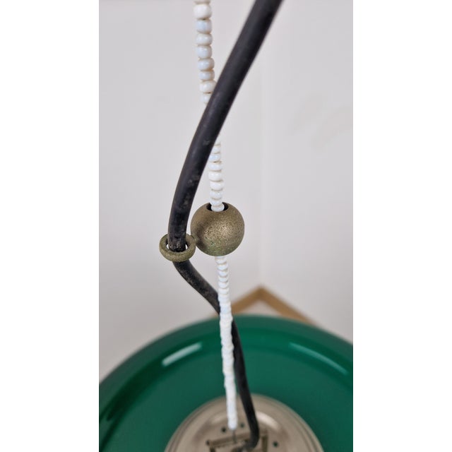 Forest Green Vintage Pendant Light in Green Glass with Milky Sphere Candle, 1960s For Sale - Image 8 of 11
