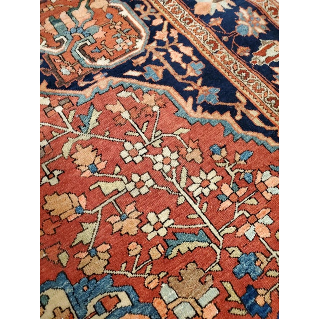 Antique Farahan Sarouk Handmade Oriental Rusty Red & Navy Blue Rug For Sale - Image 12 of 12