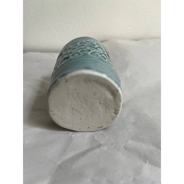 Abstract Small Blue Glazed Ceramic Planter For Sale - Image 3 of 4