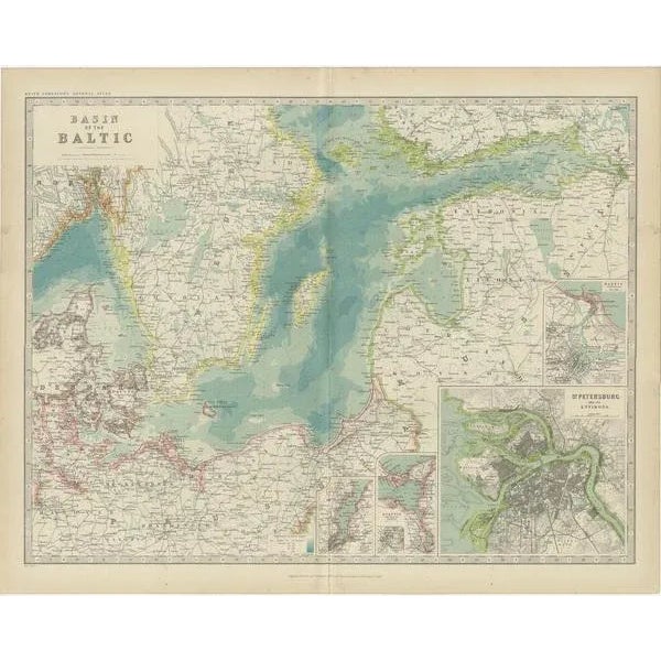 Antique Map of the Baltic Sea by Johnston, 1909 For Sale - Image 3 of 5