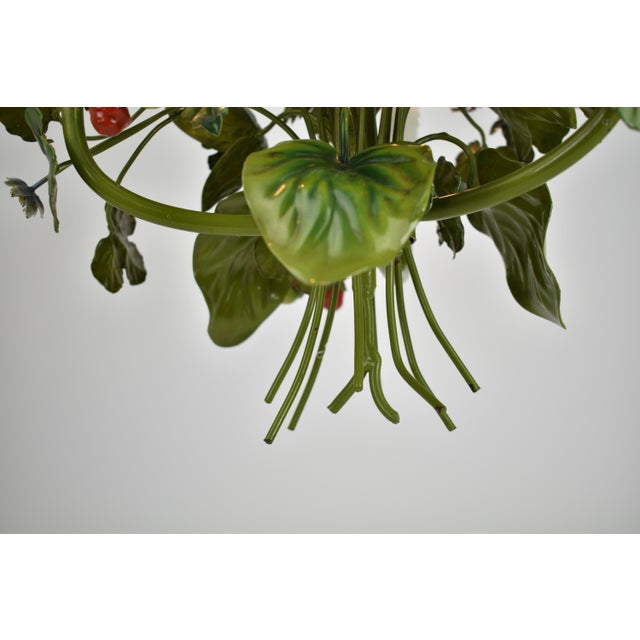 Vintage French Toleware Chandelier Flower Bouquet Green, 1960s For Sale - Image 11 of 12