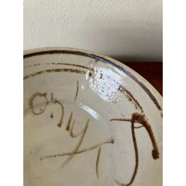 Tan Signed Studio Pottery Serving Bowl For Sale - Image 8 of 9