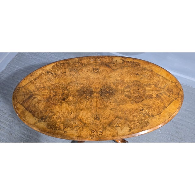 Late 19th Century Victorian Burr Walnut Inlaid Centre Table, 1880s For Sale - Image 5 of 12