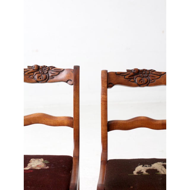 Mid 20th Century Vintage Kid's Chairs With Needlepoint Seats Pair For Sale - Image 5 of 11