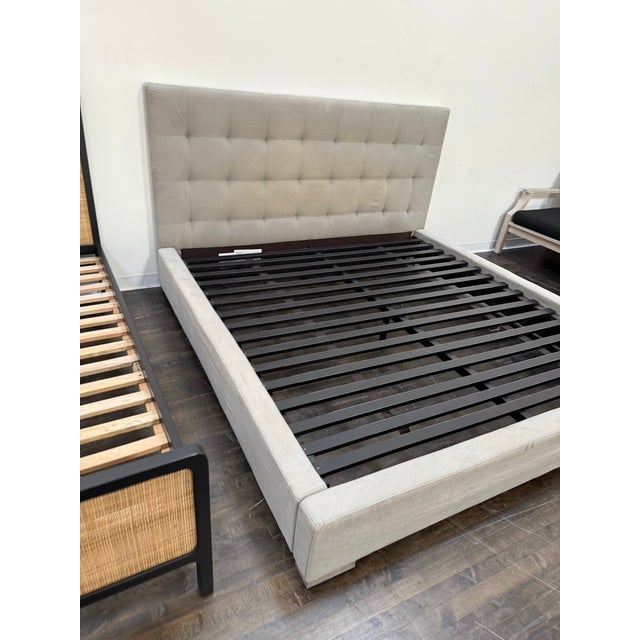 Modern King Size Restoration Hardware Modena Tufted Platform Bed Frame For Sale - Image 3 of 12