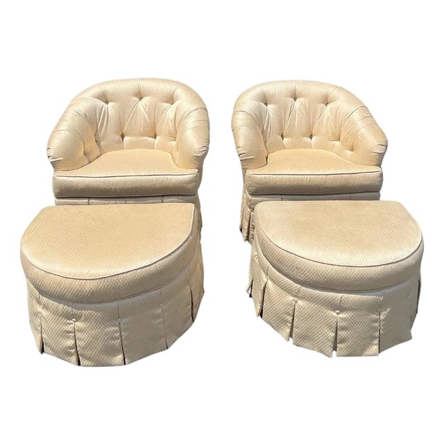 Pair of Ethan Allen Club Chairs With Matching Ottomans For Sale