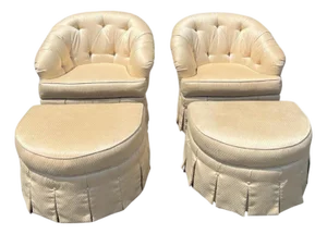 Pair of Ethan Allen Club Chairs With Matching Ottomans