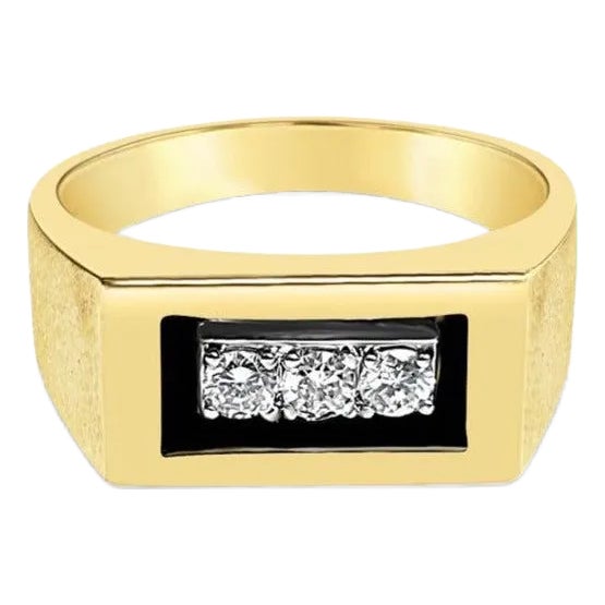 Three Stone Diamond Wedding Band with Brushed Satin Trim, Size 8 For Sale