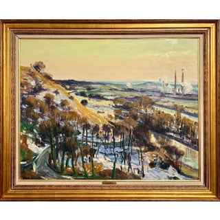Gaston Sebire, French Post Impressionist Oil Painting Winter Scene, Seine River Gaston Sebire, c.1960 For Sale