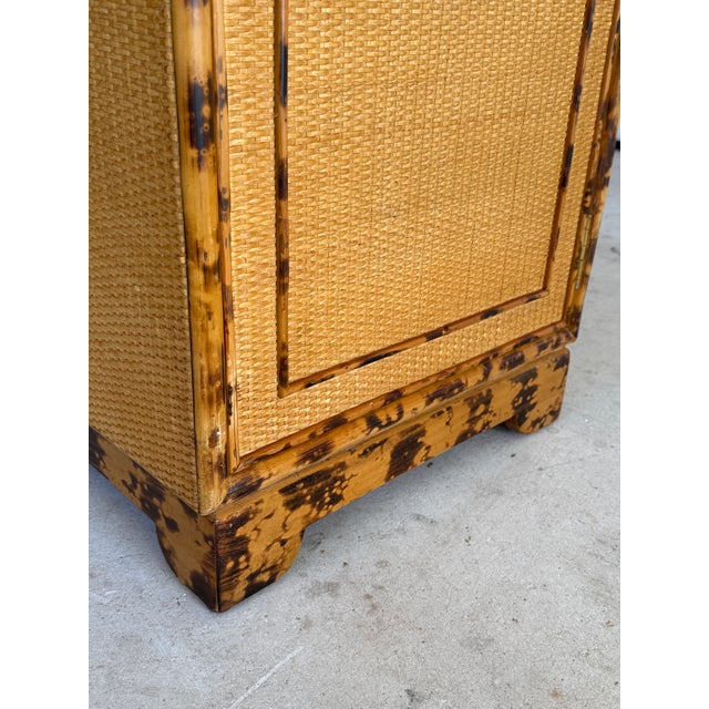Vintage British Colonial Tortoise Rattan Cabinet With Drawer For Sale - Image 10 of 12
