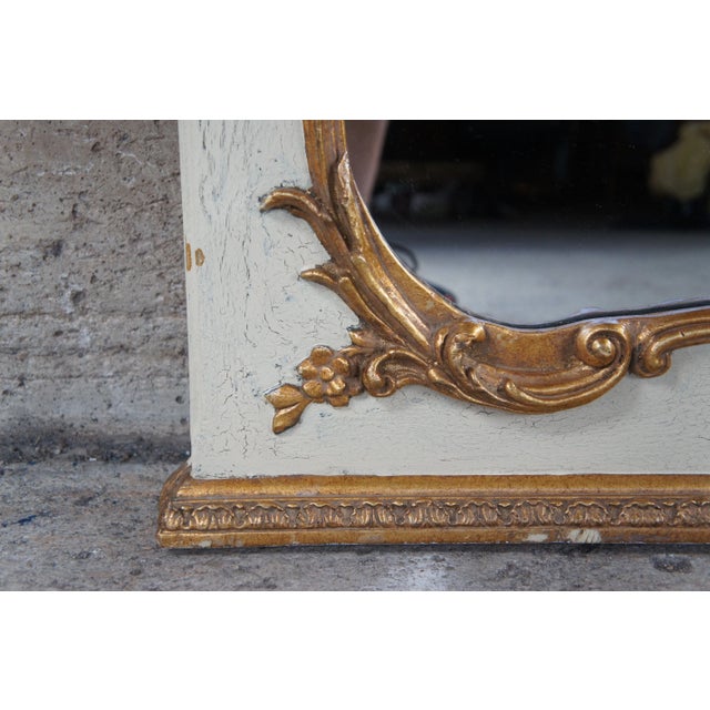 White Vintage French Provincial Louis XV Over Mantel Trumeau Mirror With Oil Painting For Sale - Image 8 of 13