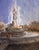 City Park by Norman Cable | Oil on canvas panel Fountain in a park with trees and people nearby. For Sale