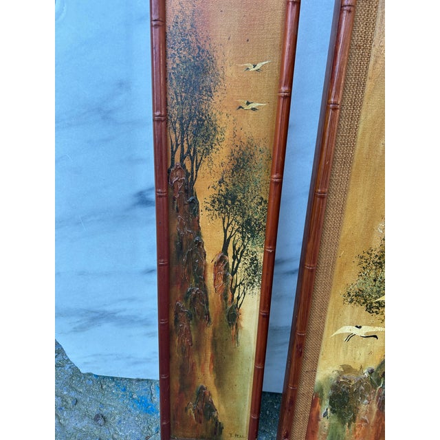 1960s Mid-Century Modern 3-Panel Triptych Painting by Thomas Pell Soaring Cranes & Landscape For Sale - Image 12 of 12