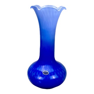 Vintage Italian Murano Cobalt Blue Blown Art Glass Flared Vase For Sale