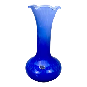 Vintage Italian Murano Cobalt Blue Blown Art Glass Flared Vase